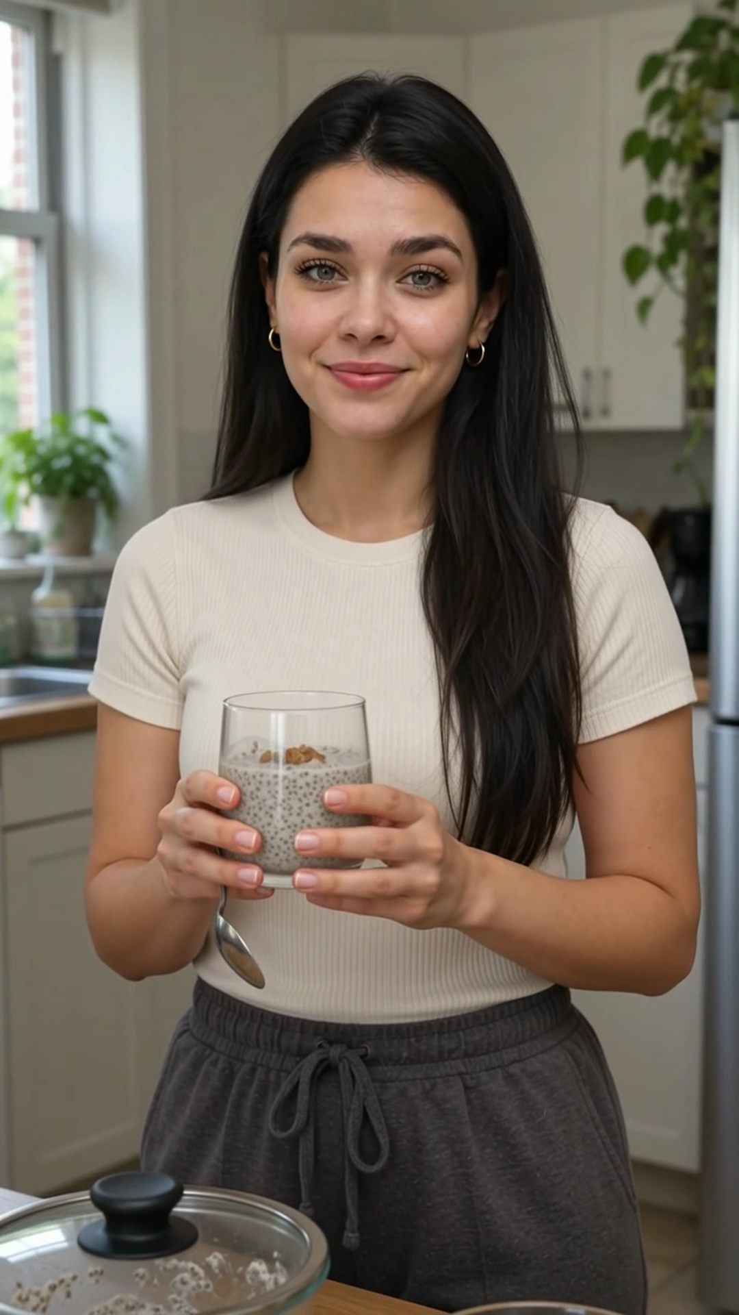 Taylor making chia pudding at home